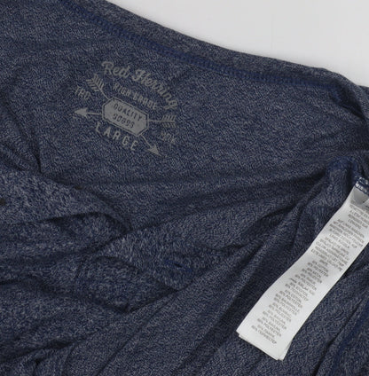 Red Herring Men's Blue Long Sleeve Henley T-Shirt Large