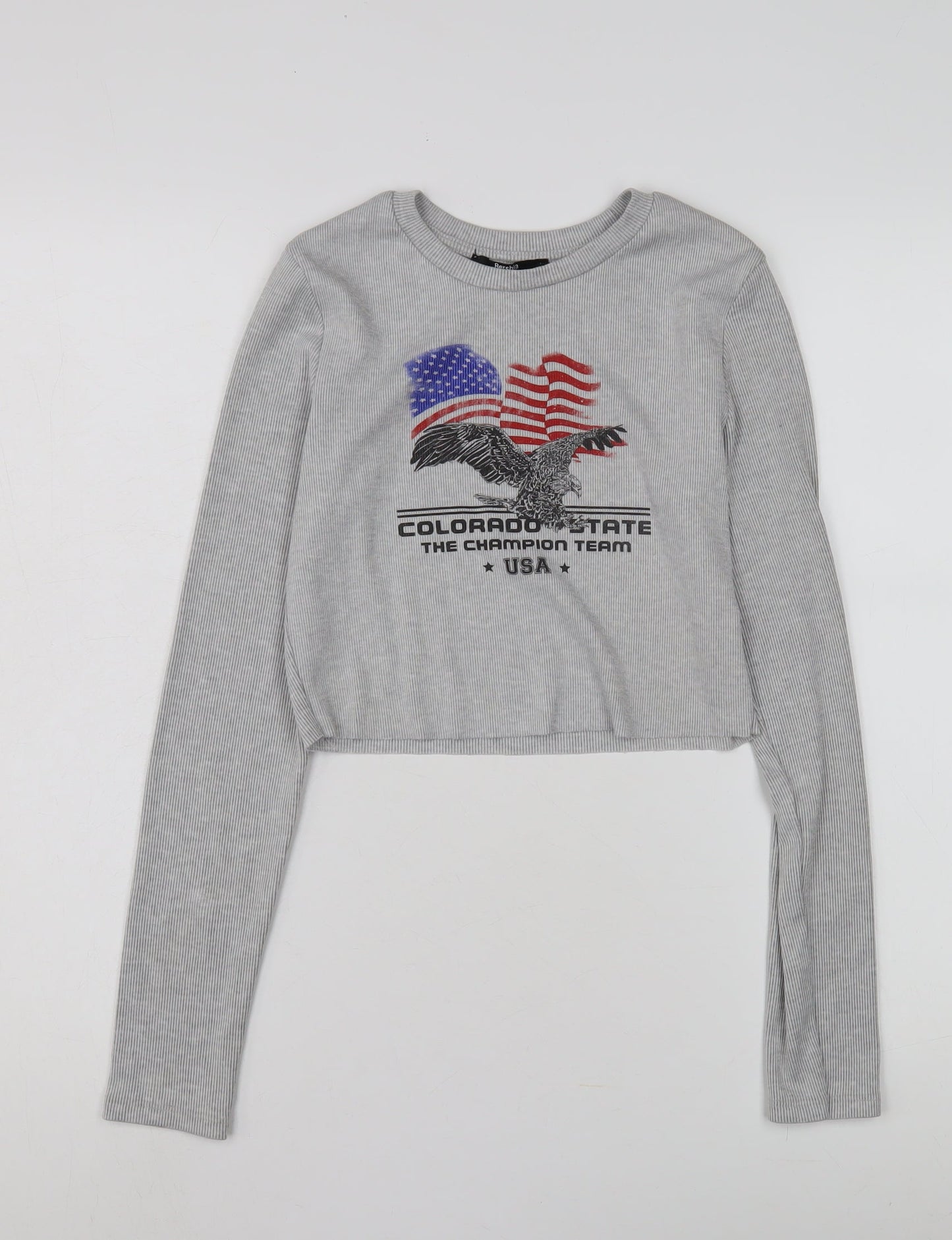 Bershka Women's Grey Cropped T-Shirt, Size 12