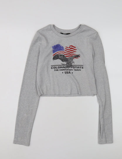 Bershka Women's Grey Cropped T-Shirt, Size 12