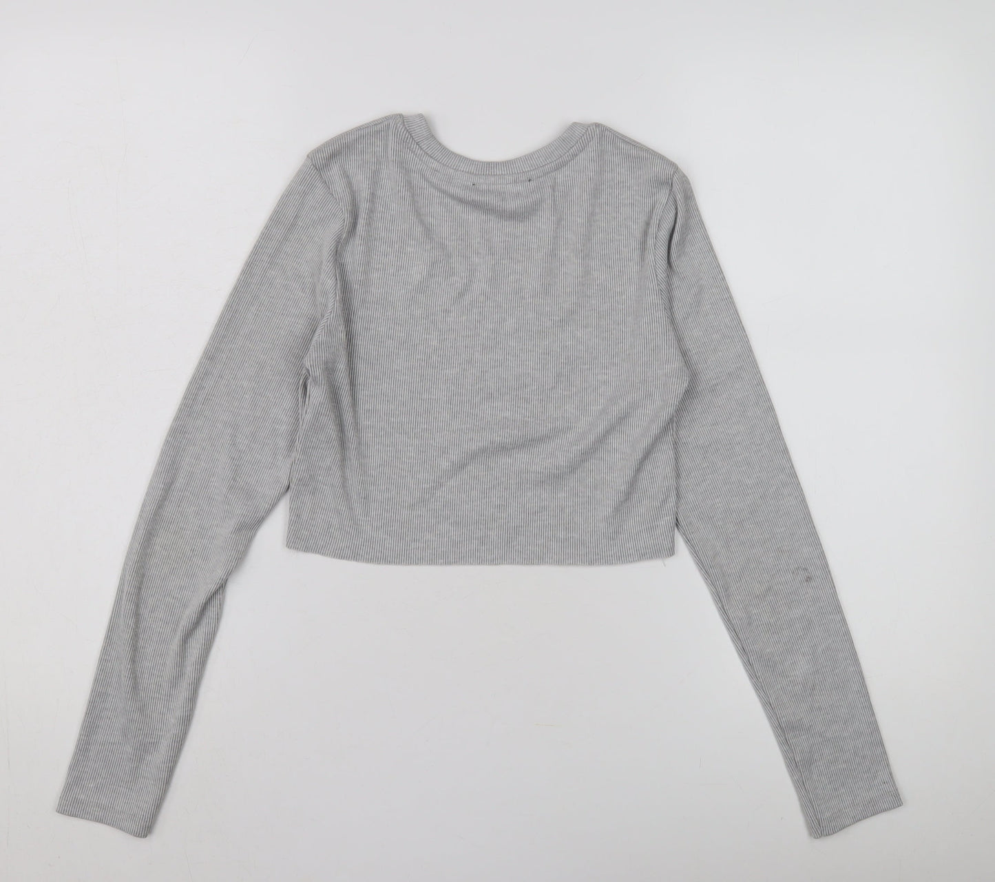 Bershka Women's Grey Cropped T-Shirt, Size 12