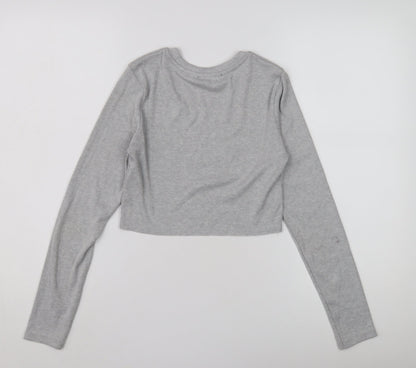 Bershka Women's Grey Cropped T-Shirt, Size 12