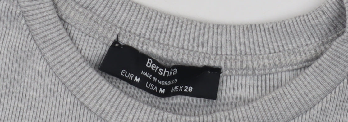 Bershka Women's Grey Cropped T-Shirt, Size 12