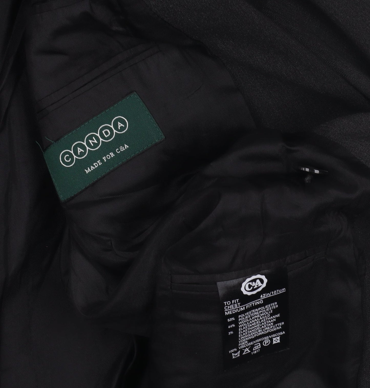 C&A Men's Black Double-Breasted Suit Jacket M
