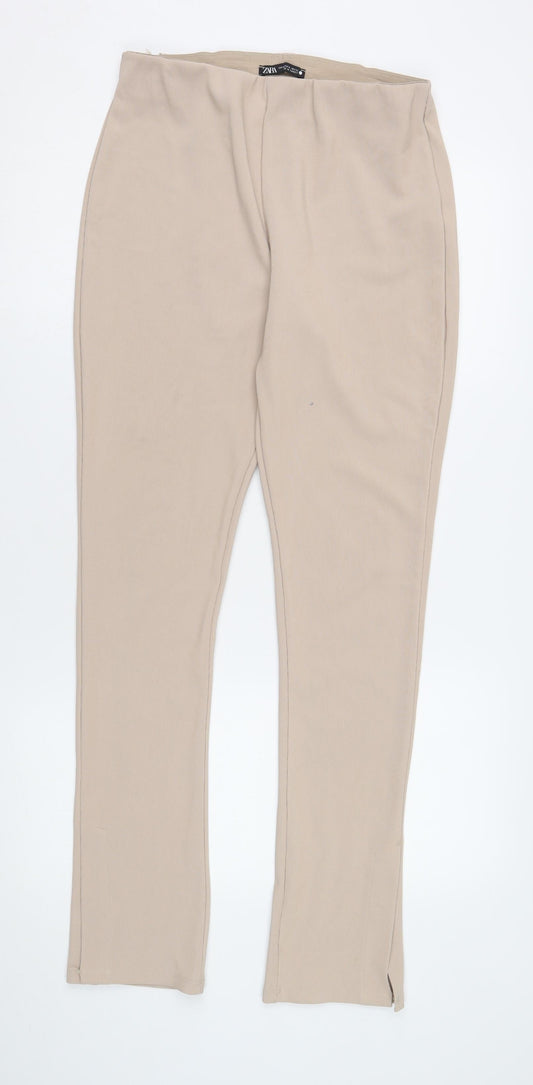 Womens UK Size XS Zara Slim Fit Ankle Beige Trousers
