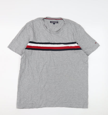 Tommy Hilfiger Men's Grey Striped T-Shirt L