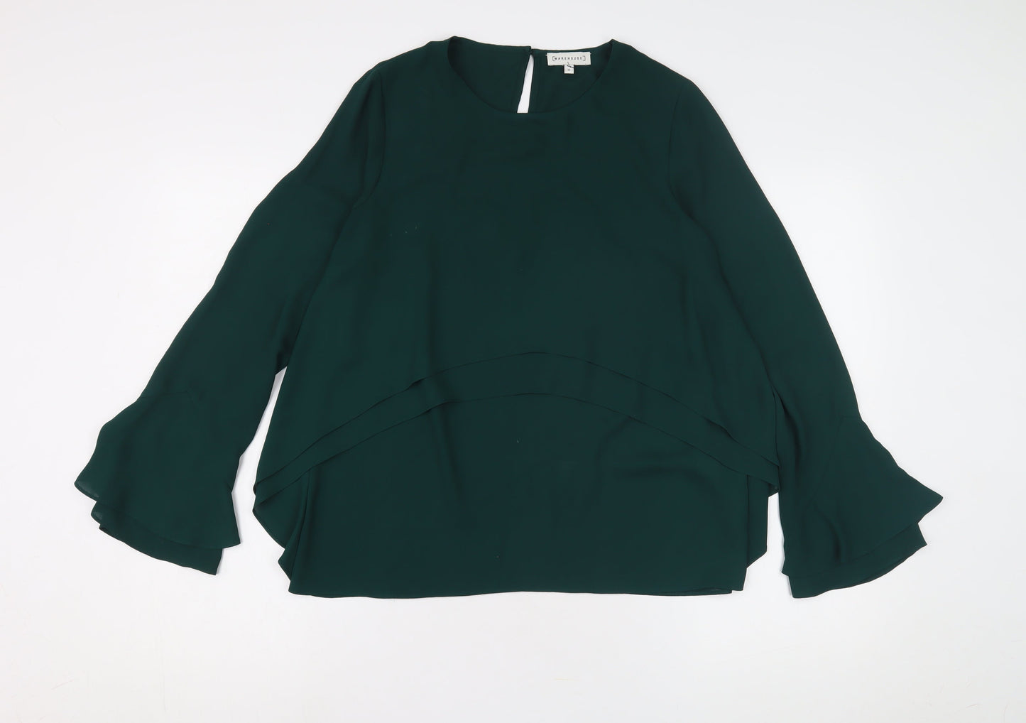Womens UK Size 10 Warehouse Green Basic Blouse