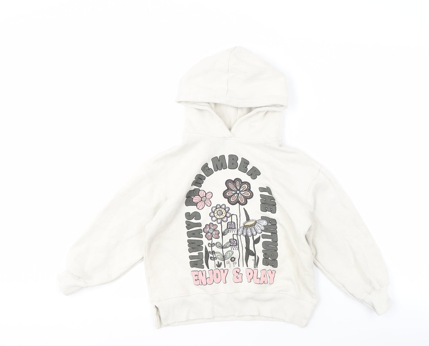 Zara Girls White Graphic Pullover Hoodie UK 8