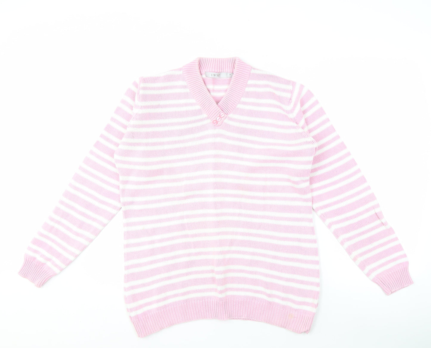 EWM Women's Pink Striped V-Neck Pullover Jumper M