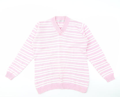 EWM Women's Pink Striped V-Neck Pullover Jumper M