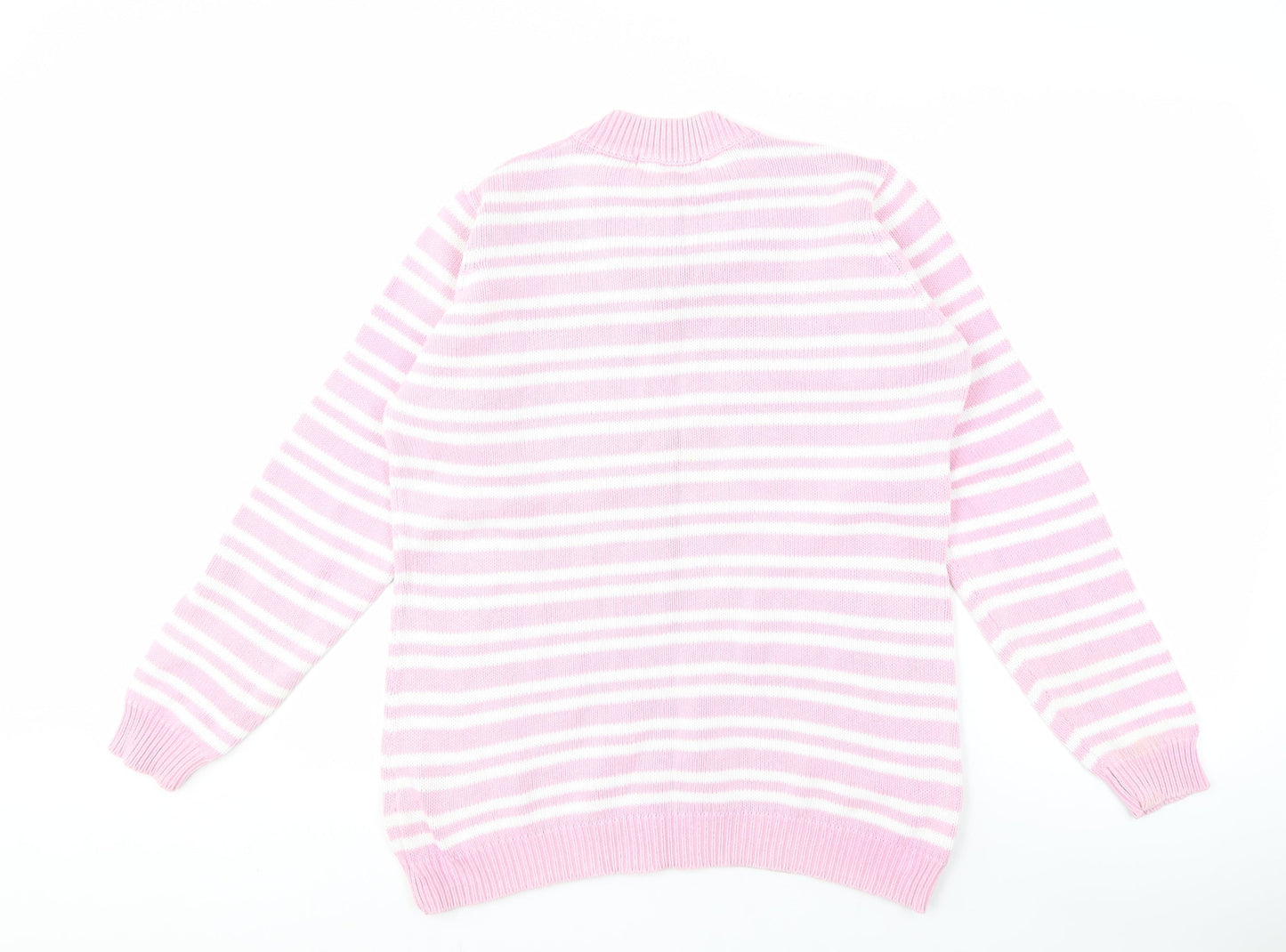 EWM Women's Pink Striped V-Neck Pullover Jumper M