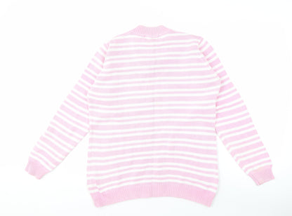 EWM Women's Pink Striped V-Neck Pullover Jumper M