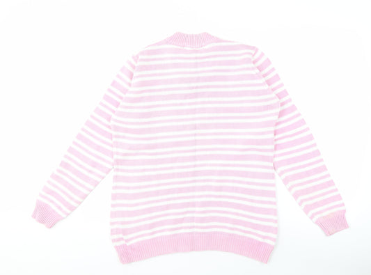 EWM Women's Pink Striped V-Neck Pullover Jumper M