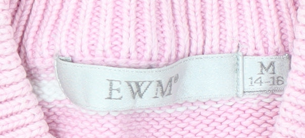 EWM Women's Pink Striped V-Neck Pullover Jumper M