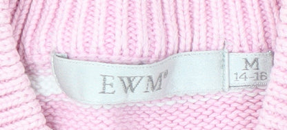 EWM Women's Pink Striped V-Neck Pullover Jumper M