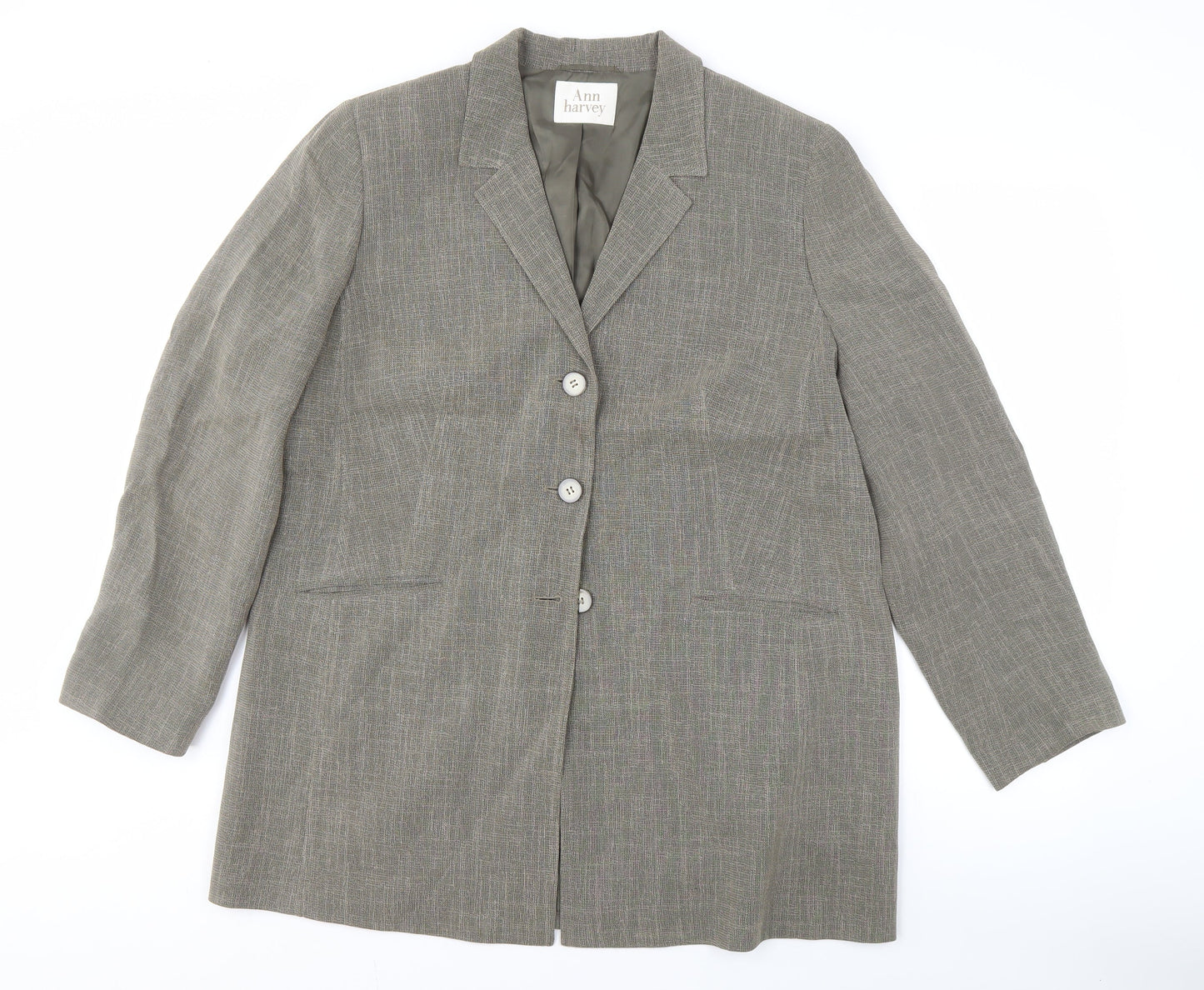 Ann Harvey Women's Grey Blazer Size 16 Notch Lapel Lined