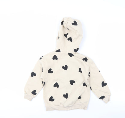 H&M Girls Beige Heart Print Full Zip Hoodie 4-6 Years