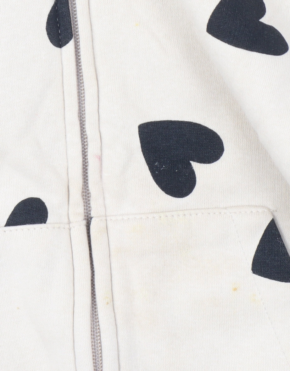 H&M Girls Beige Heart Print Full Zip Hoodie 4-6 Years