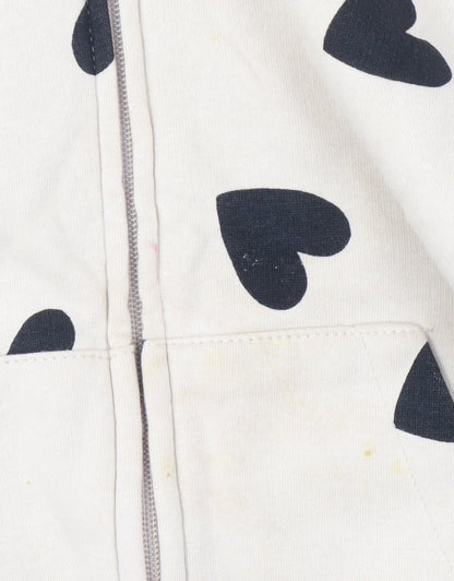 H&M Girls Beige Heart Print Full Zip Hoodie 4-6 Years