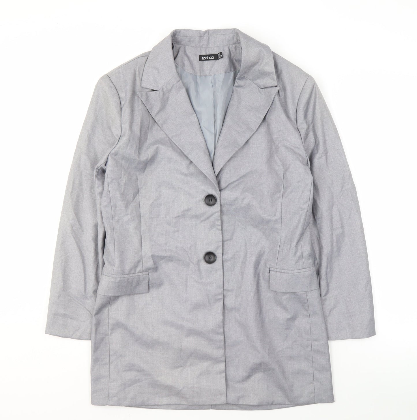 boohoo Women's Grey Blazer Size 8 Mid-Length Lined
