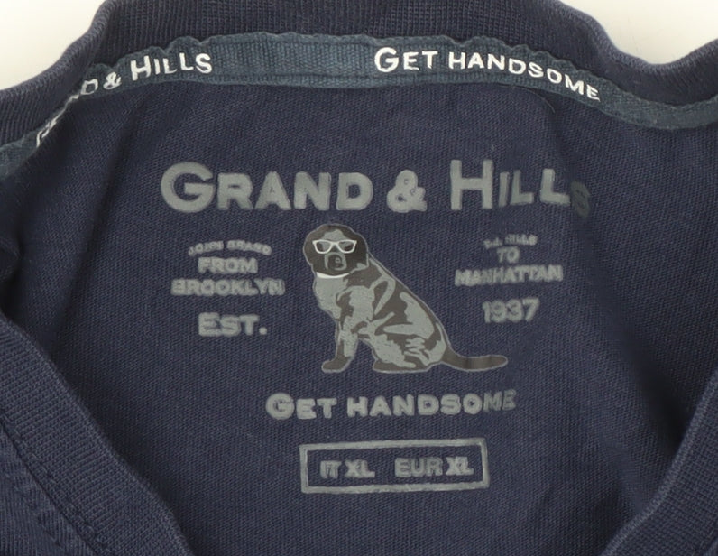 Grand & Hills Men's Blue XL T-Shirt, City Logo, Short Sleeve