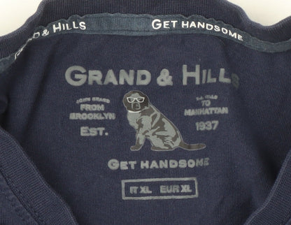 Grand & Hills Men's Blue XL T-Shirt, City Logo, Short Sleeve