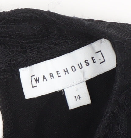 Womens UK Size 14 Warehouse Black Basic Blouse