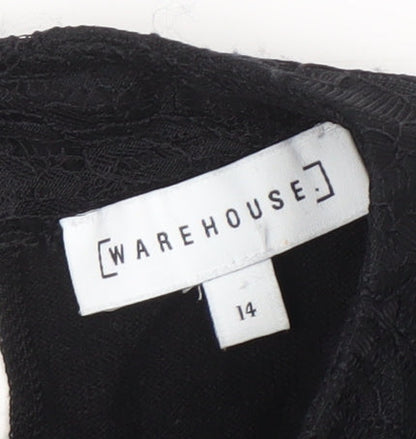 Womens UK Size 14 Warehouse Black Basic Blouse
