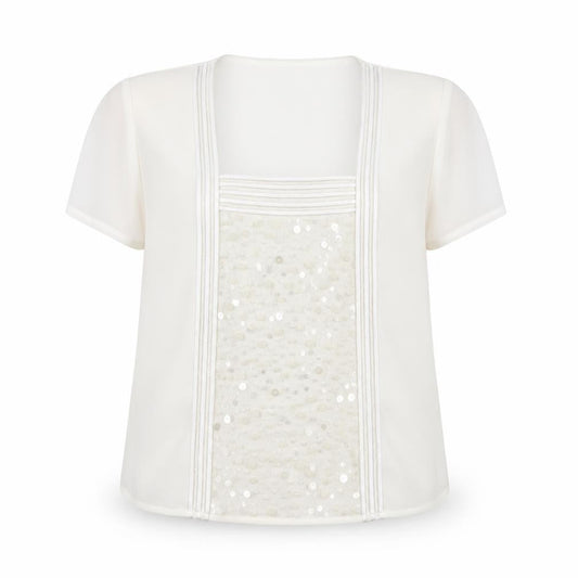Front view of Roman Originals Women's White Sequin Blouse, size 20