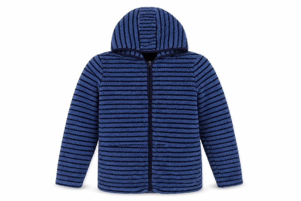 Front view of Peter Storm boys’ blue striped hooded jacket, 13 years