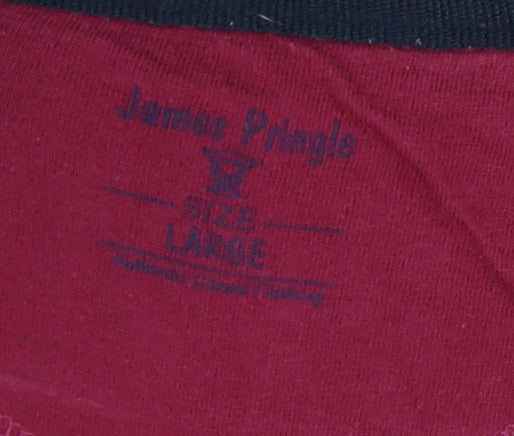 James Pringle Pink Men's Polo - Large, Button Accent