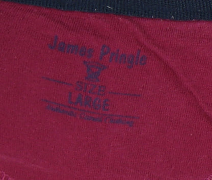 James Pringle Pink Men's Polo - Large, Button Accent