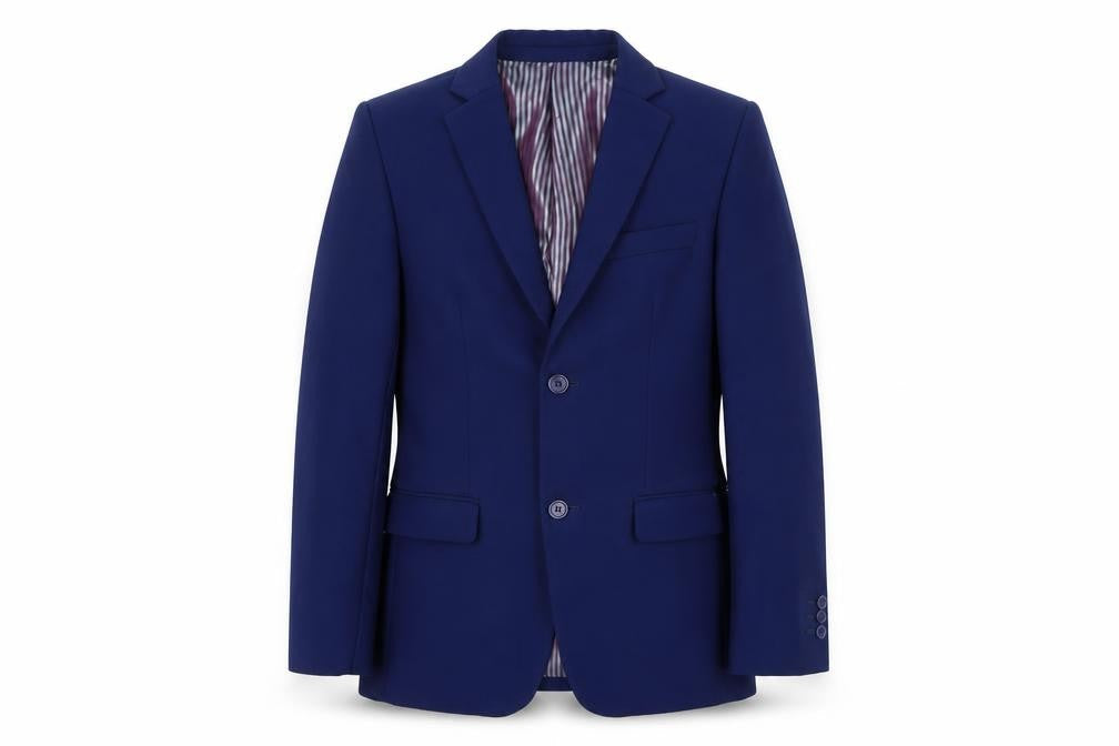 Front view of Paisley boys’ blue slim fit suit jacket uk 14