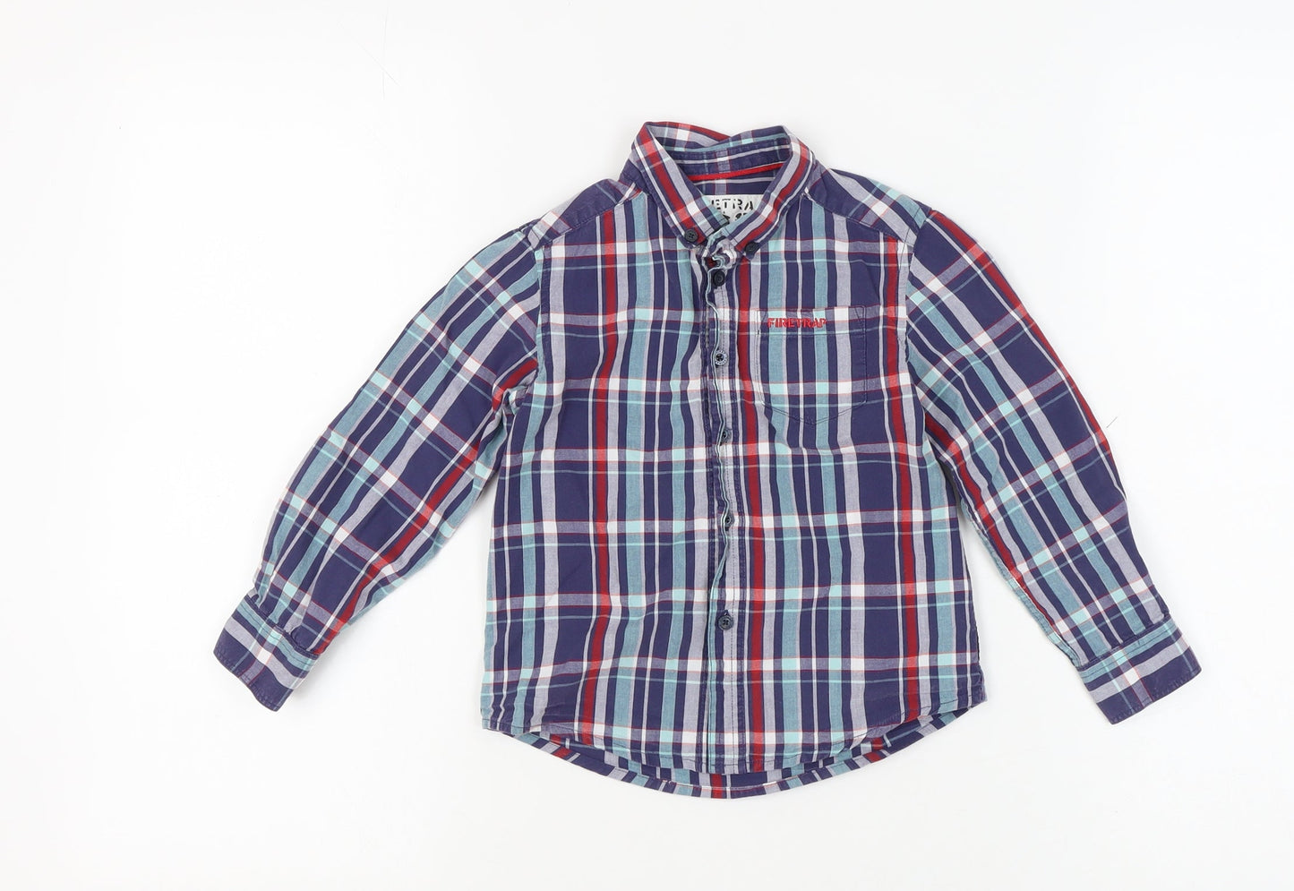 Firetrap Boys Blue Plaid Button-Up Shirt, 4-5 Years, Cotton