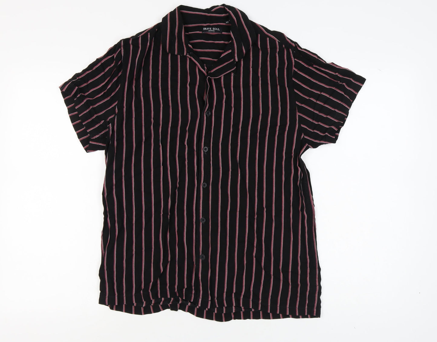 Brave Soul Men's Black Striped Short Sleeve Shirt M
