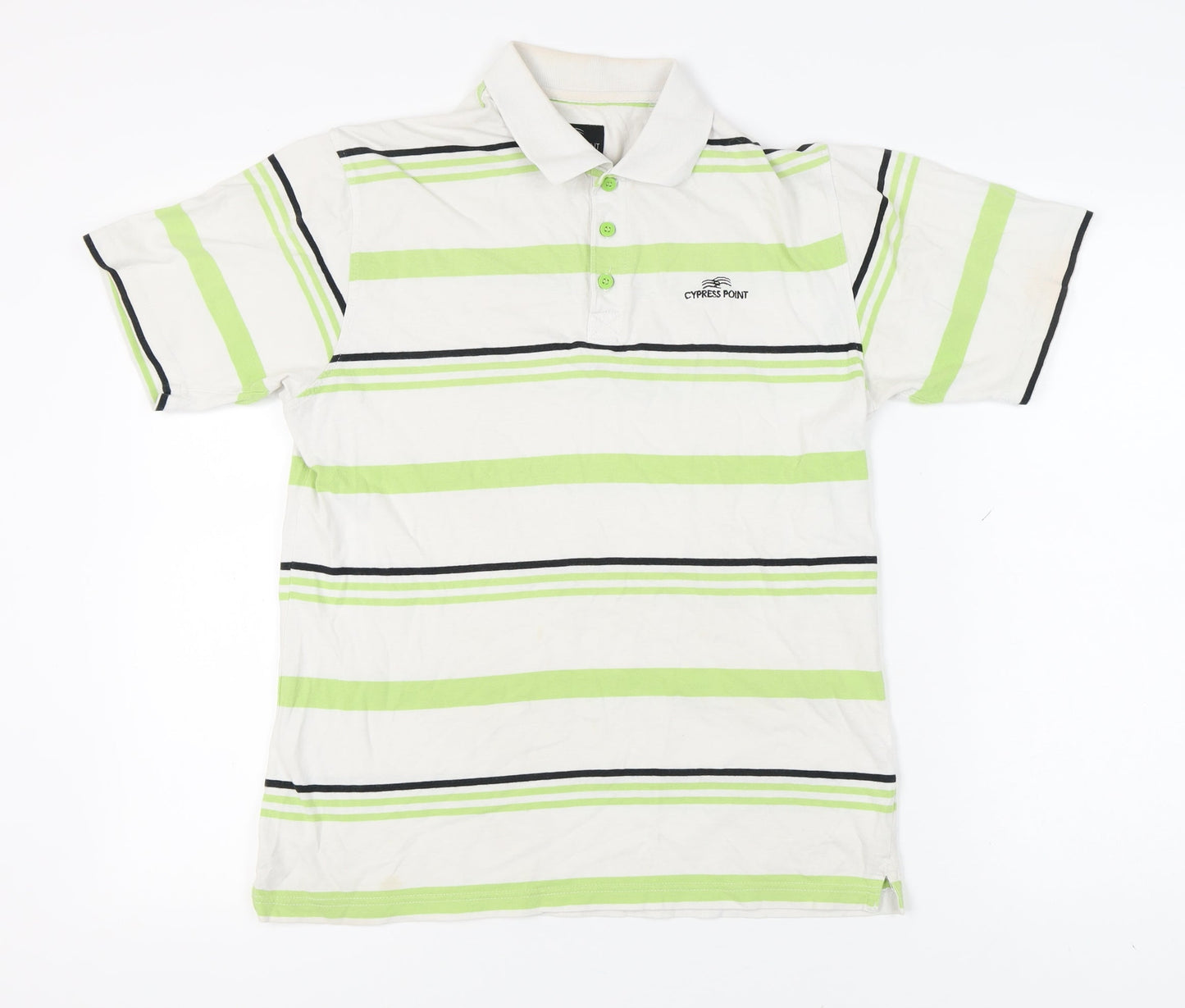 Cypress Point Men's White Striped Polo Shirt M