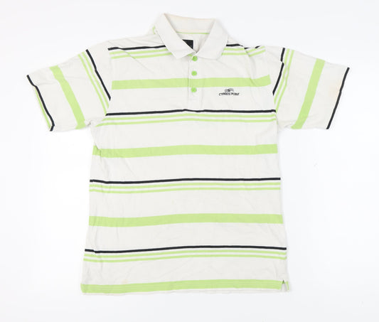 Cypress Point Men's White Striped Polo Shirt M