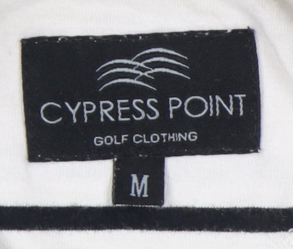 Cypress Point Men's White Striped Polo Shirt M