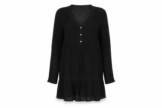 Front view of Jacqueline de Yong Black V-Neck Women's Dress, size 10