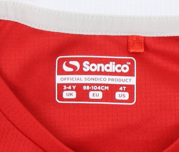 Sondico Boys Red T-Shirt, 3-4 Years, Short Sleeve, Casual Wear
