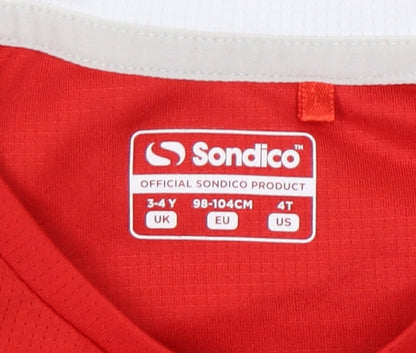 Sondico Boys Red T-Shirt, 3-4 Years, Short Sleeve, Casual Wear