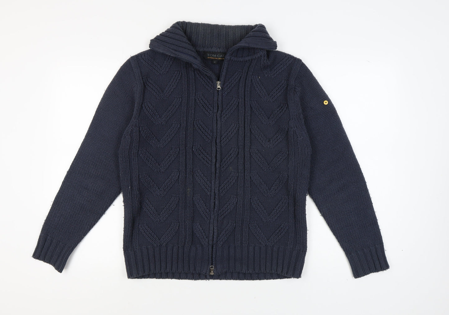 Tom Cat Men's Blue Full Zip Cable-Knit Jumper M