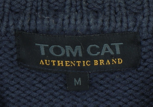 Tom Cat Men's Blue Full Zip Cable-Knit Jumper M