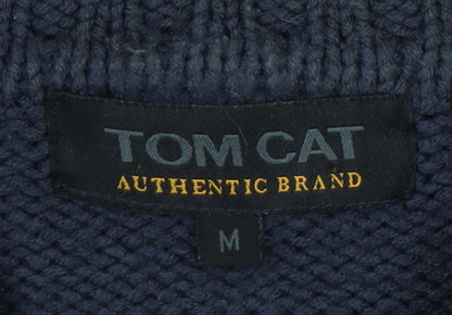 Tom Cat Men's Blue Full Zip Cable-Knit Jumper M