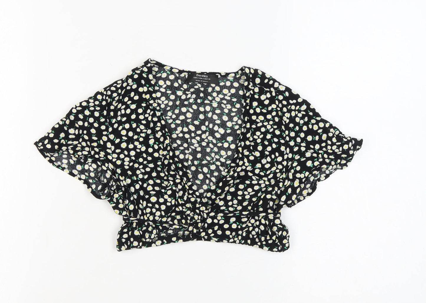 Bershka Women's Black Floral Blouse S