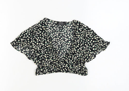 Bershka Women's Black Floral Blouse S
