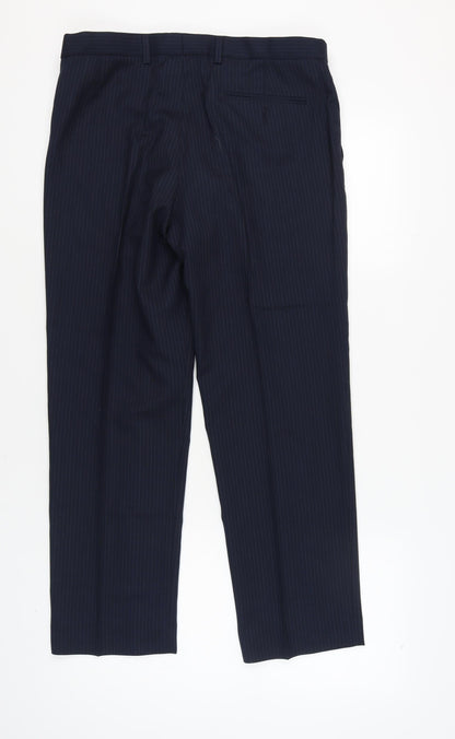 Marks and Spencer Men's Blue Trousers, 34/29, Wool Blend