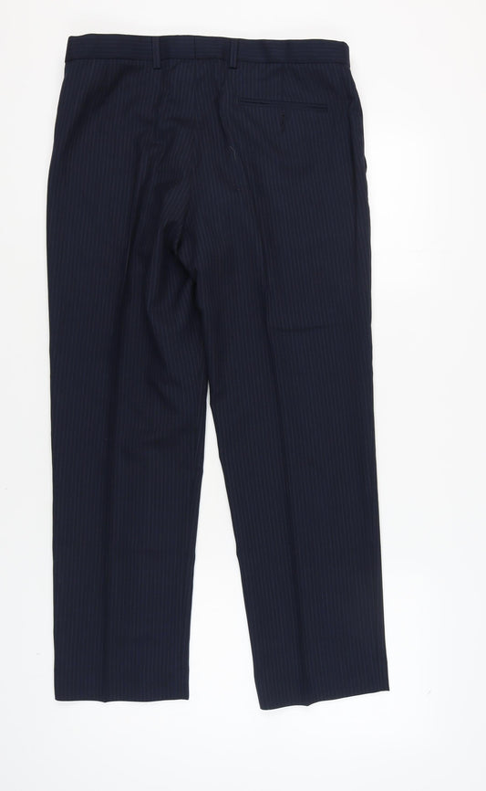Marks and Spencer Men's Blue Trousers, 34/29, Wool Blend
