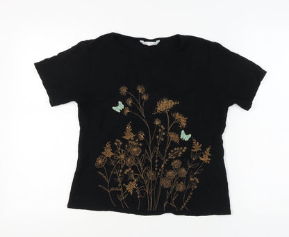 Womens UK Size 14 AMARANTO Black Basic T-Shirt