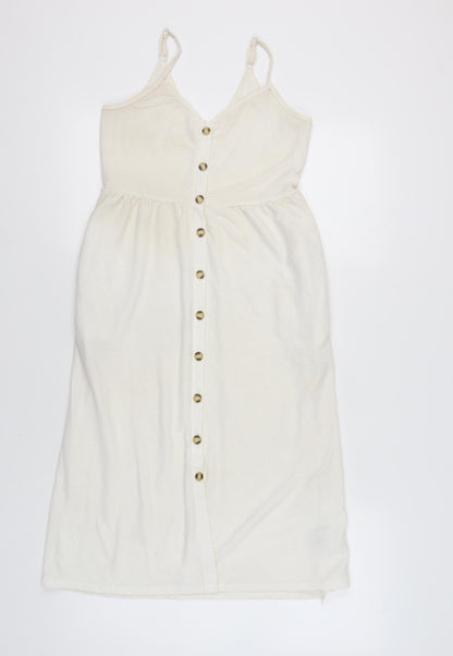Next Women’s Ivory Sleeveless Button Casual Dress, Size 6
