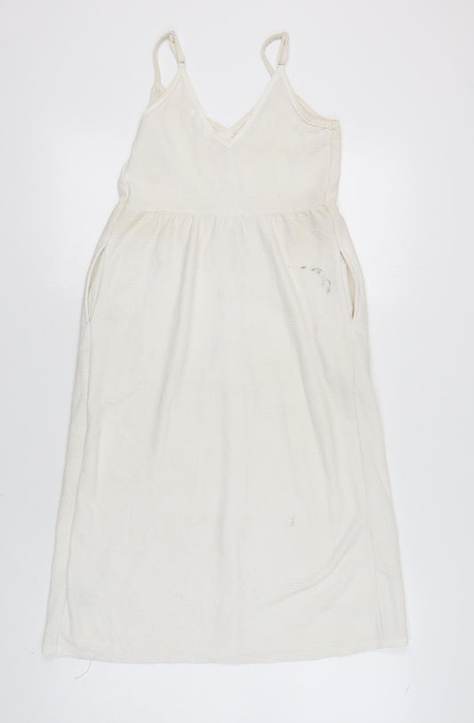 Next Women’s Ivory Sleeveless Button Casual Dress, Size 6